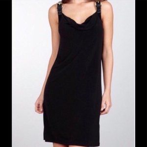 Michael Kors Navy Blue Shift Dress Cowl Neck Buckles